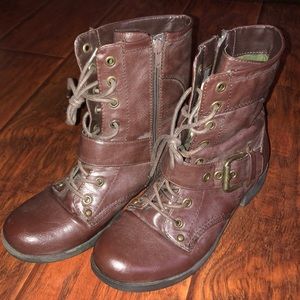Brown army style boots